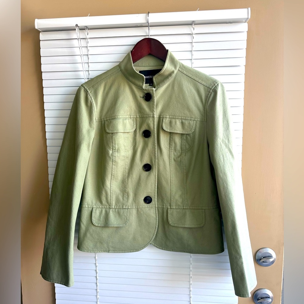 Lafayette 148 New York Thyme Green Cotton Button-Up Jacket
